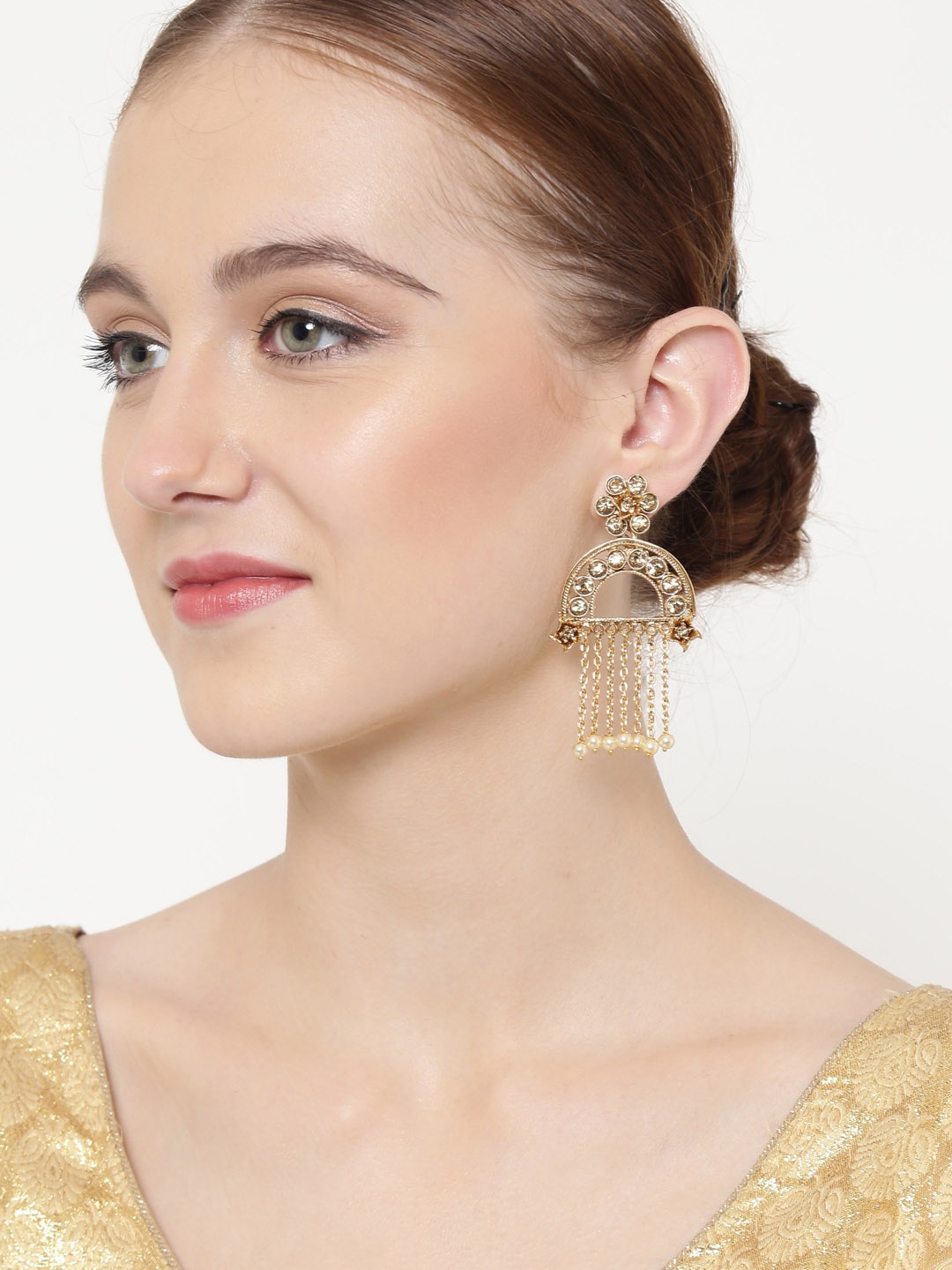 

PANASH Gold-Toned & White Classic Drop Earrings