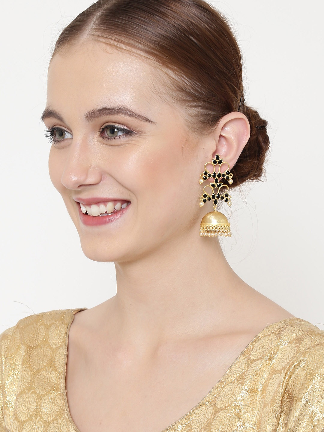 

PANASH Gold-Toned & Black Dome Shaped Drop Earrings