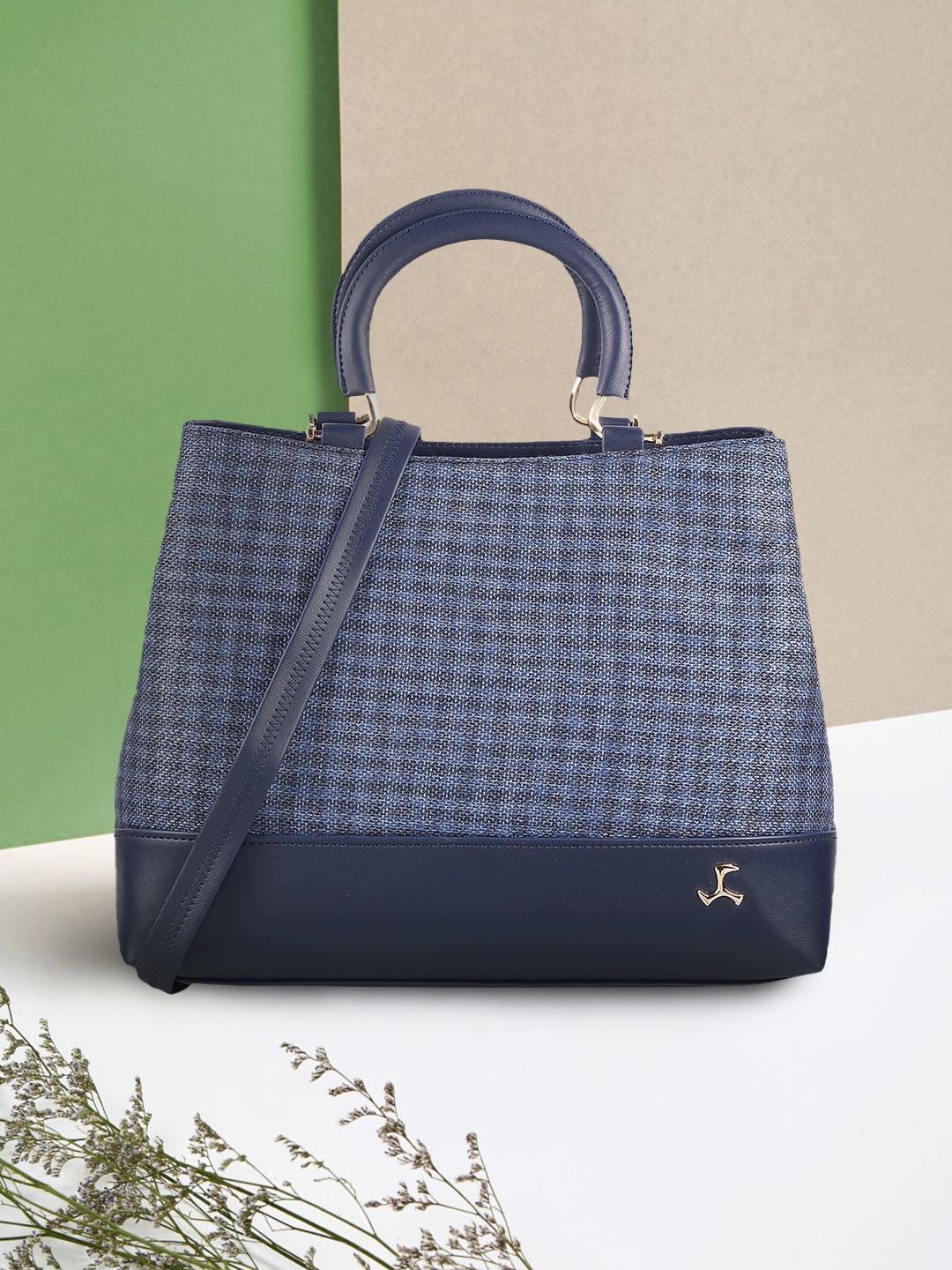 

Mochi Blue Textured PU Structured Handheld Bag