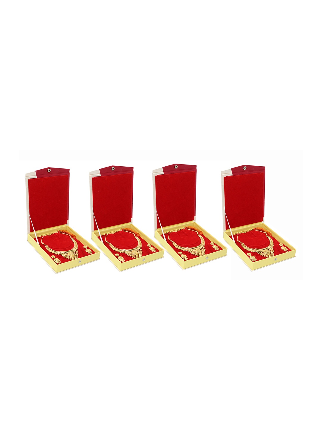 

atorakushon Set of 4 Cream & Red Solid Necklace Jewellery Storage Box