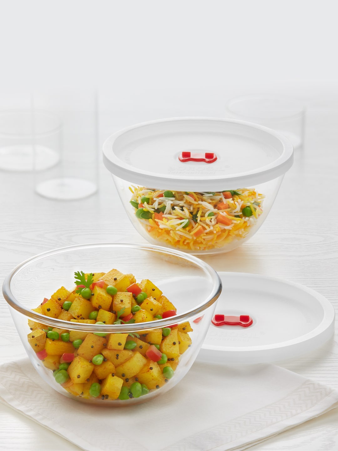 

BOROSIL Set Of 2 Transparent Solid Glass Mixing & Serving Bowls With Lid