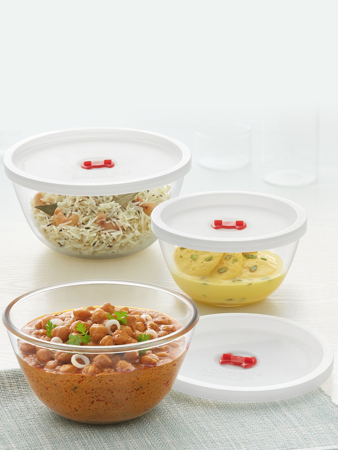 

BOROSIL Transparent Set of 3 Glass Select Mixing Bowls With Lid