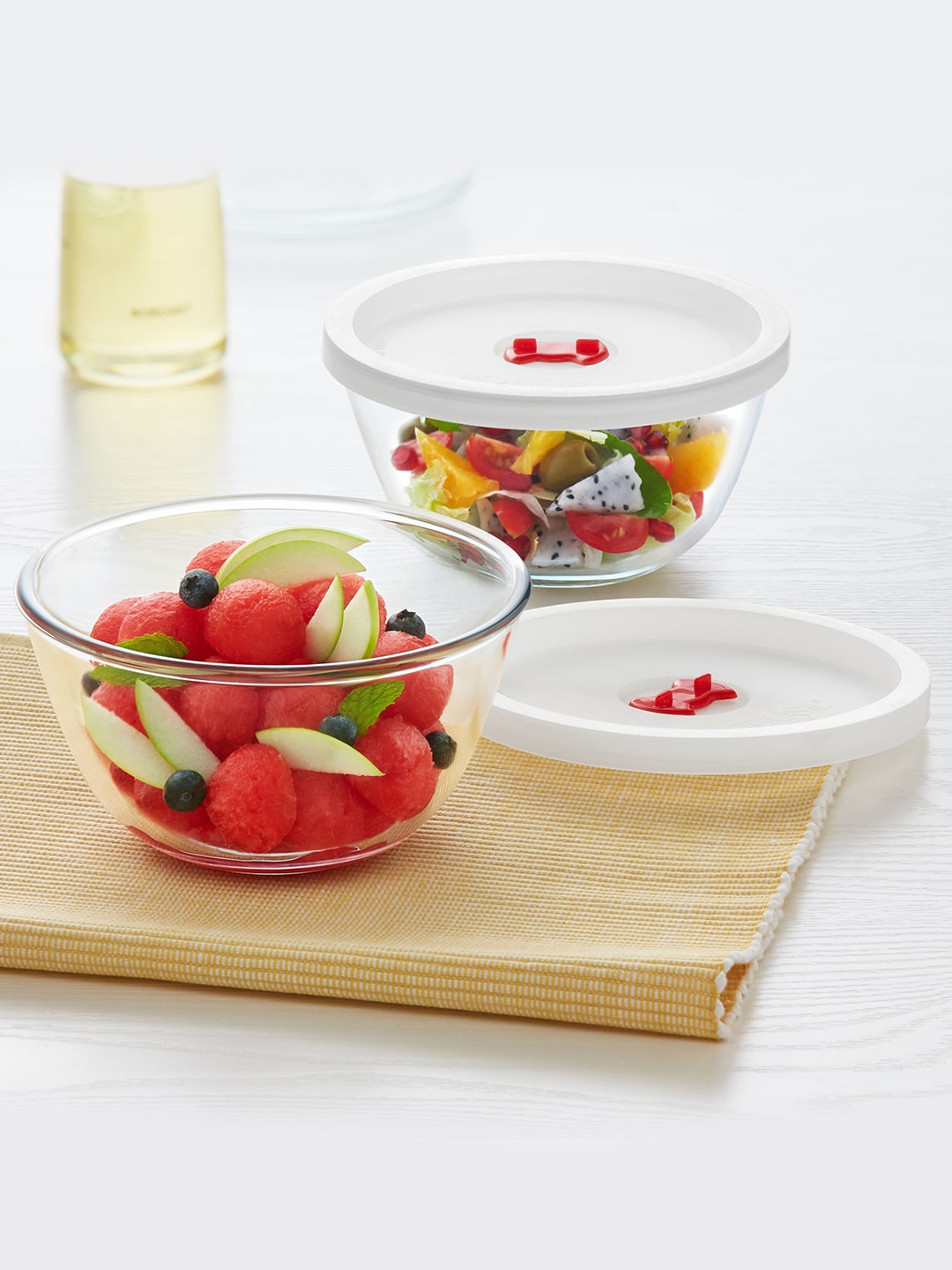 

BOROSIL Transparent Glass Oven & Microwave Safe Mixing & Serving Bowl With Lid