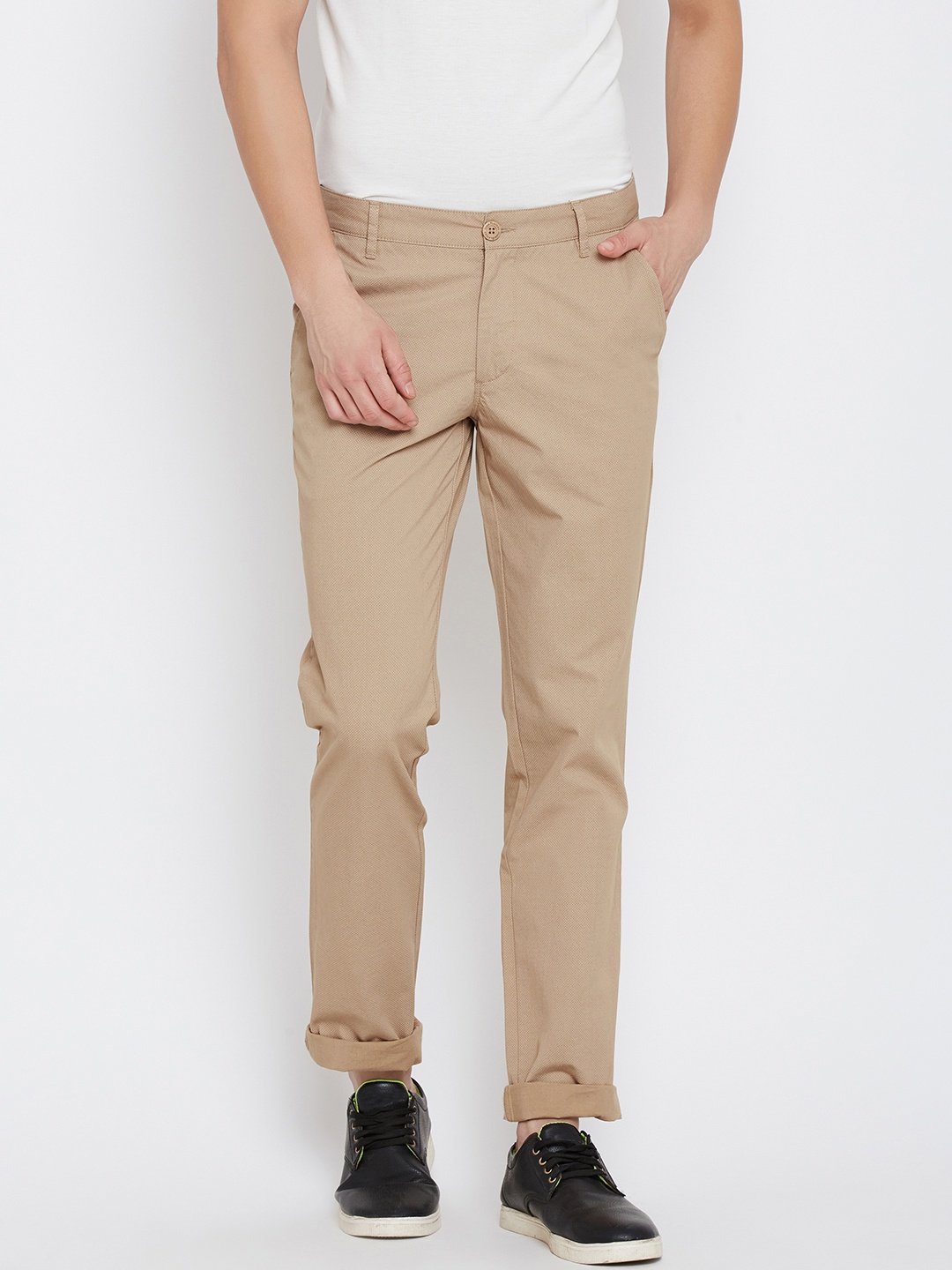 

John Players Men Khaki Slim Fit Printed Casual Trousers