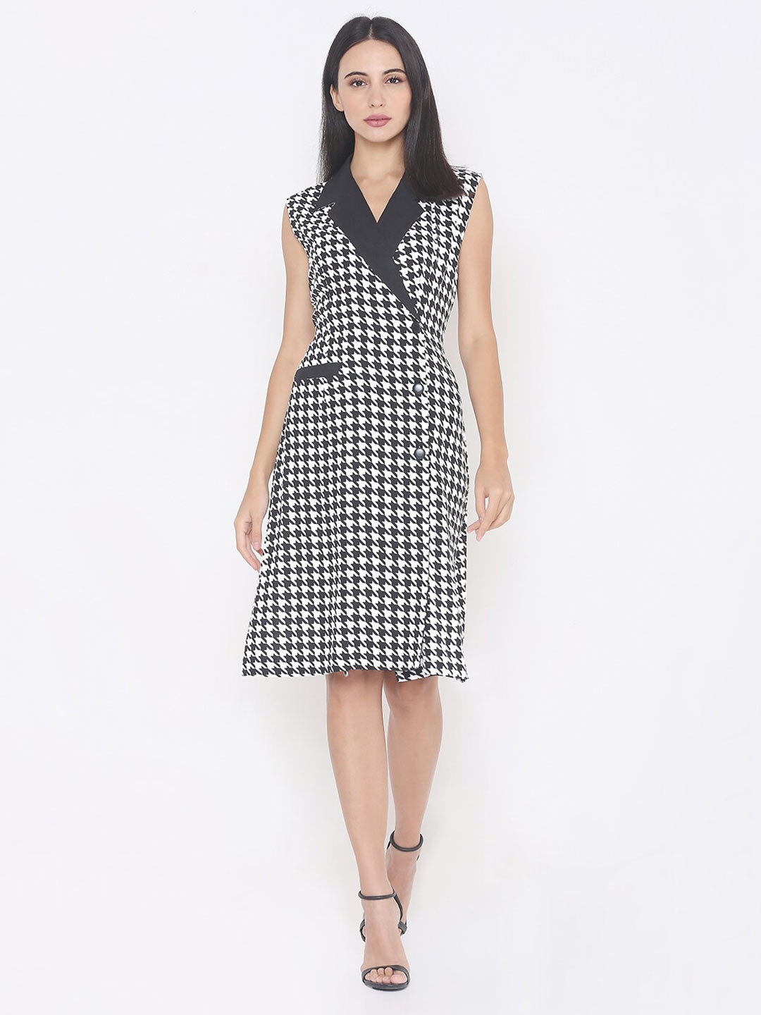 

aturabi Women's Black Checked Dress