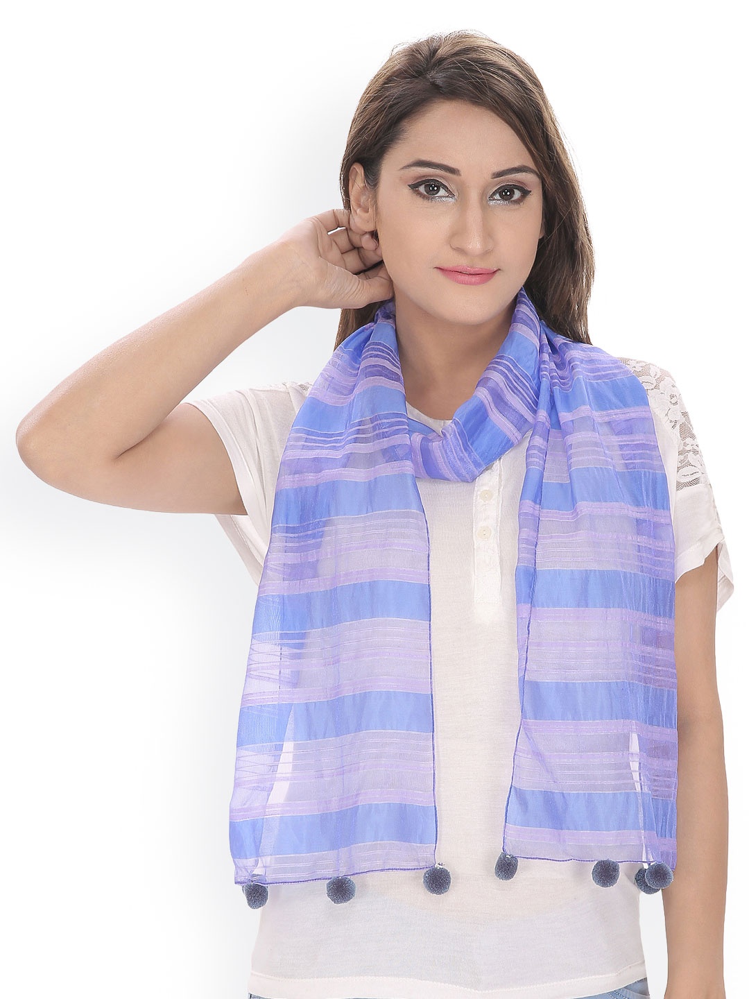 

Anekaat Women Blue Striped Scarf