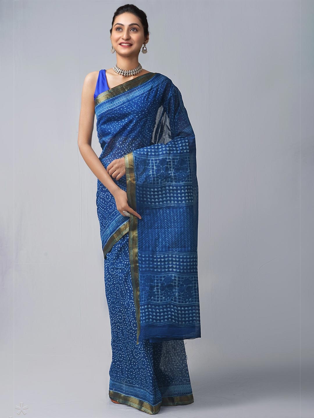 

Unnati Silks Navy Blue Dabu Pure Cotton Dabu Saree