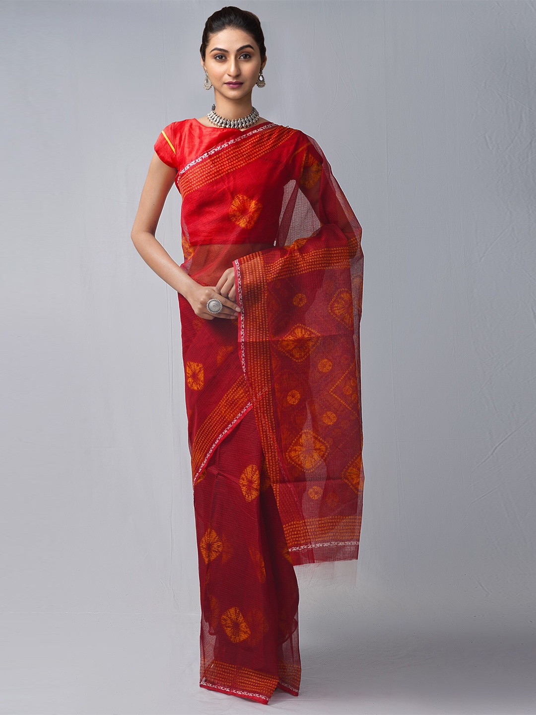 

Unnati Silks Red & White Bandhani Pure Cotton Kota Saree