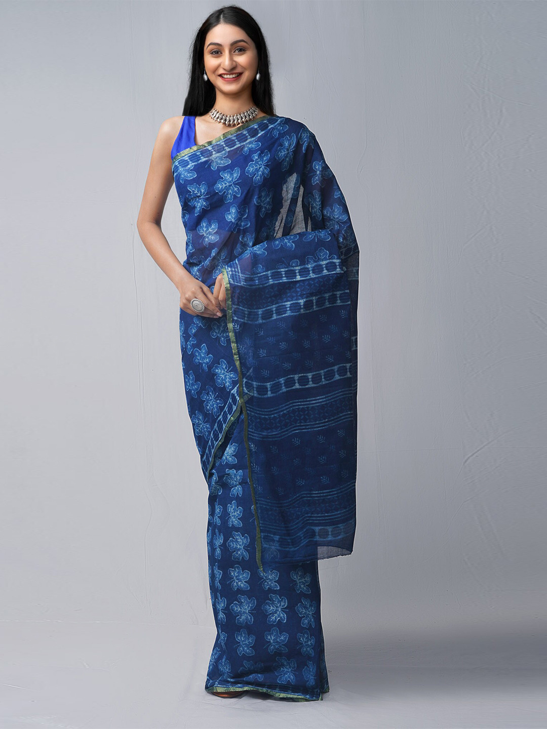 

Unnati Silks Navy Blue Dabu Pure Cotton Dabu Saree