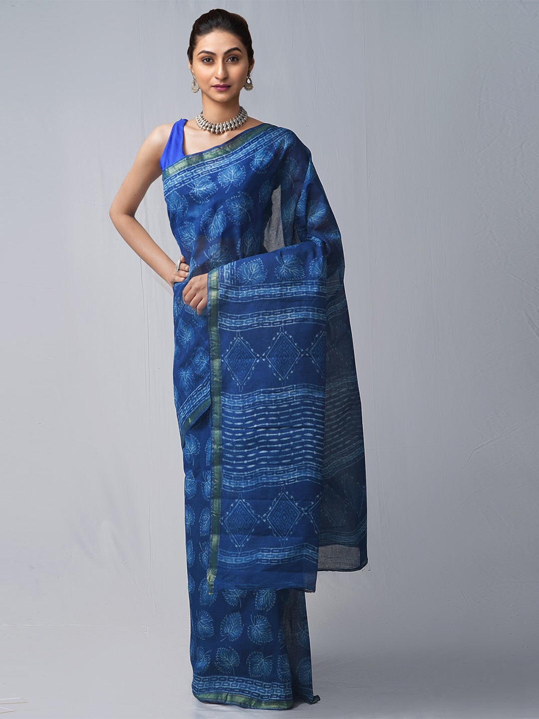 

Unnati Silks Navy Blue Dabu Pure Cotton Dabu Saree