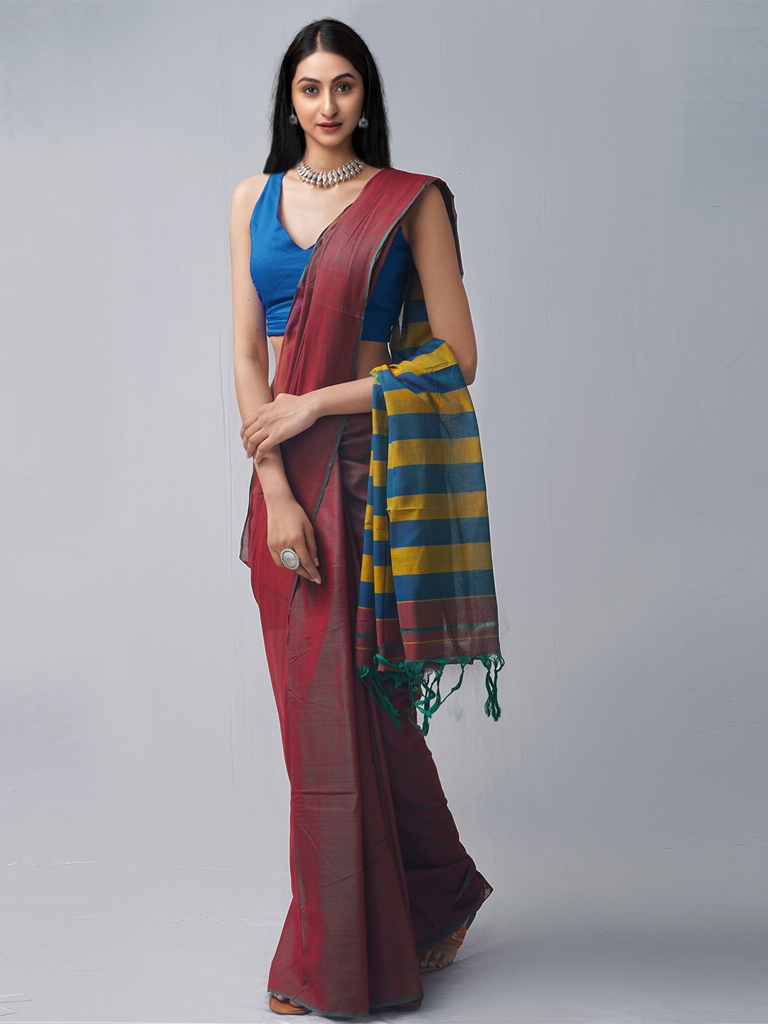 

Unnati Silks Green & Blue Woven Design Pure Cotton Narayan Peth Saree