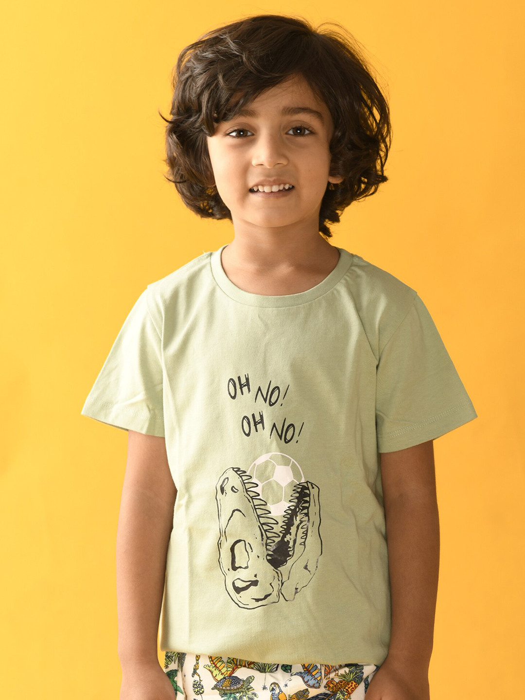 

Anthrilo Boys Green Printed Cotton T-shirt
