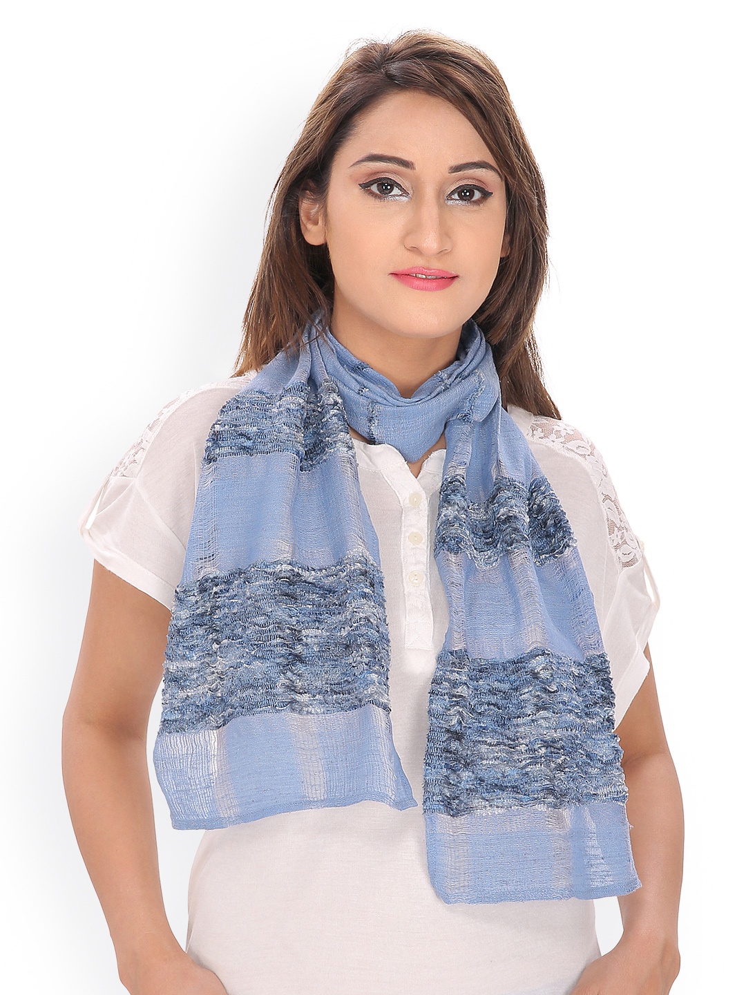 

Anekaat Women Blue Striped Scarf