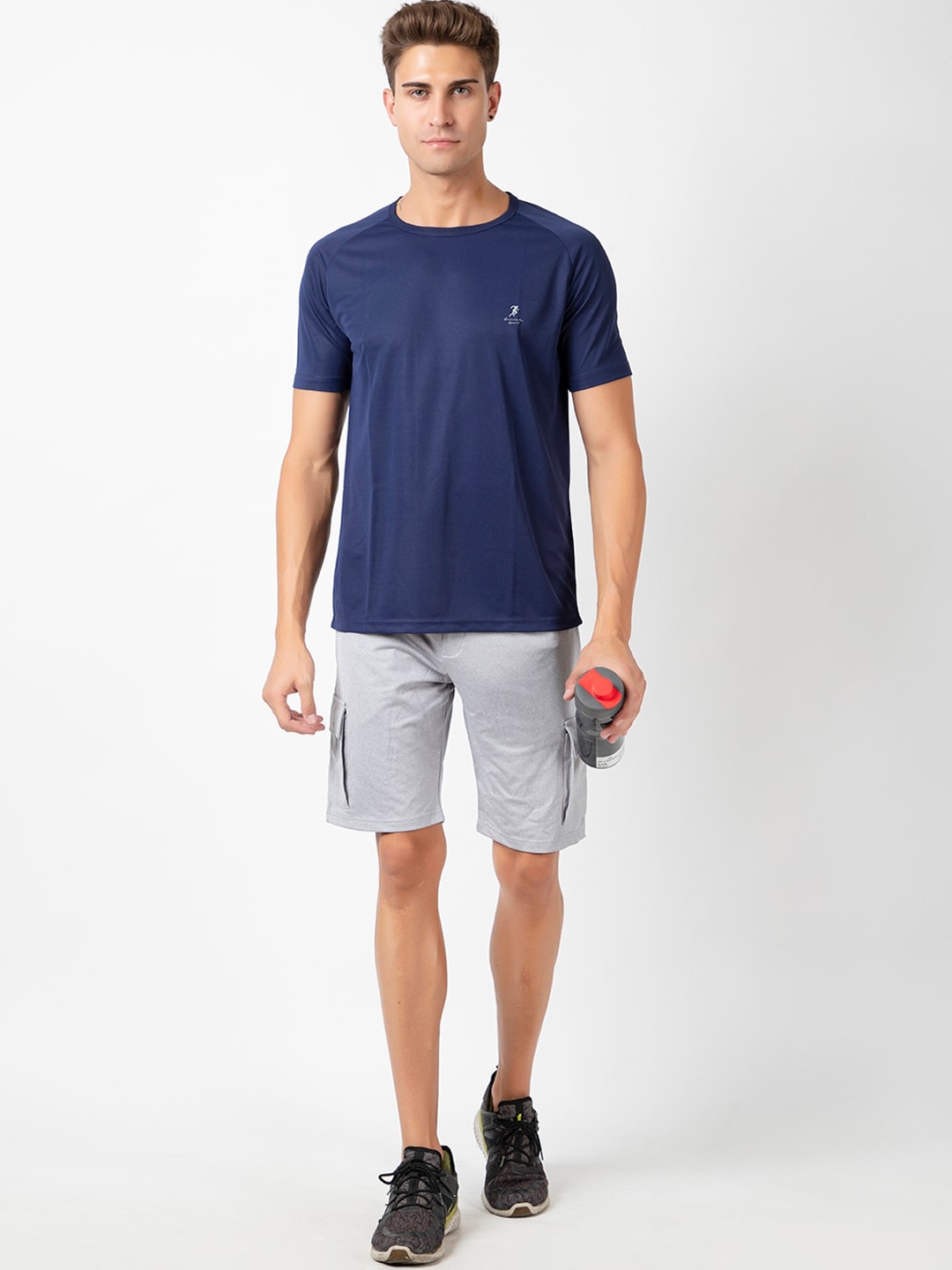 

ARMISTO Men Navy-Blue & Grey Solid T-shirt with Shorts