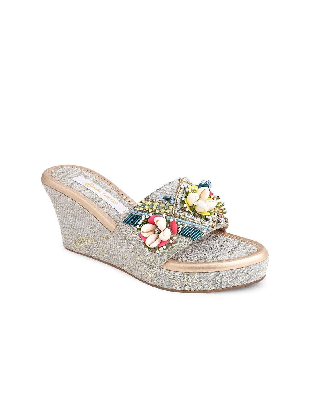 

KALTHEOS Grey Melange Embellished Wedge Sandals