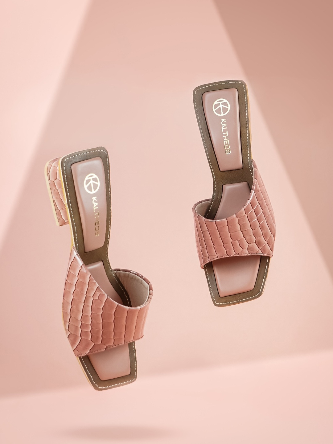 

KALTHEOS Women Pink PU Block Heels with Square Toe