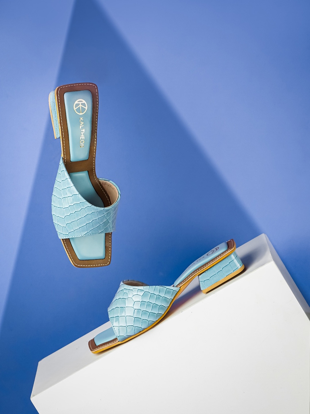 

KALTHEOS Blue Textured PU Block Sandals