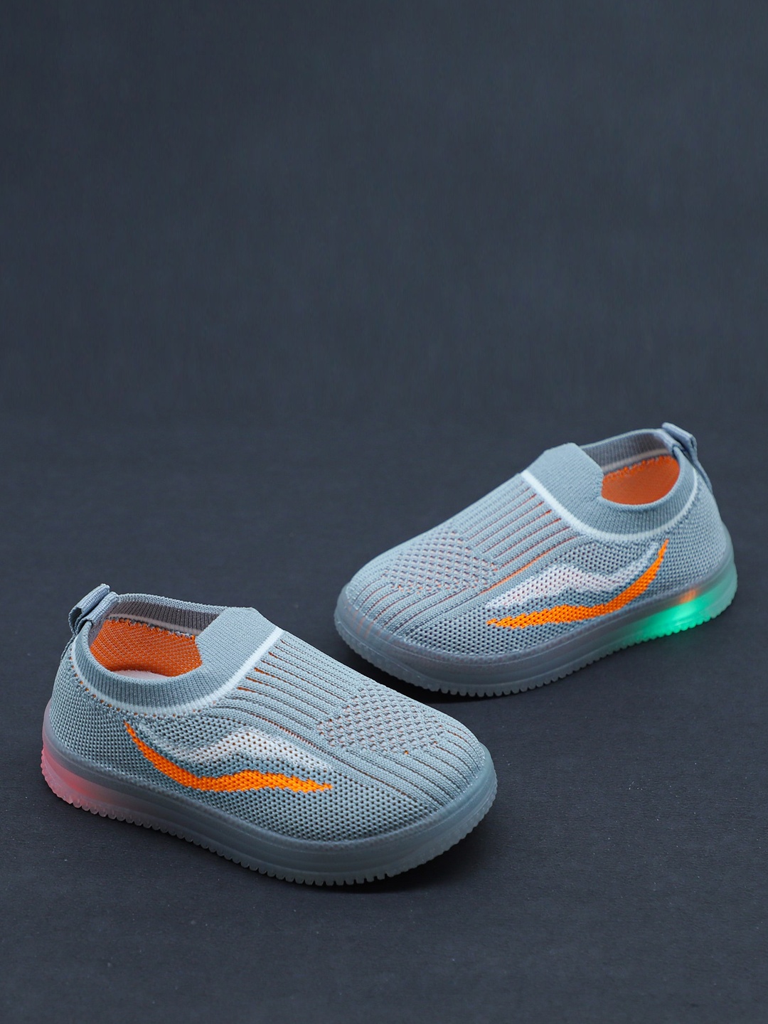 

FEETWELL SHOES Unisex Kids Grey Woven Design Slip-On Sneakers