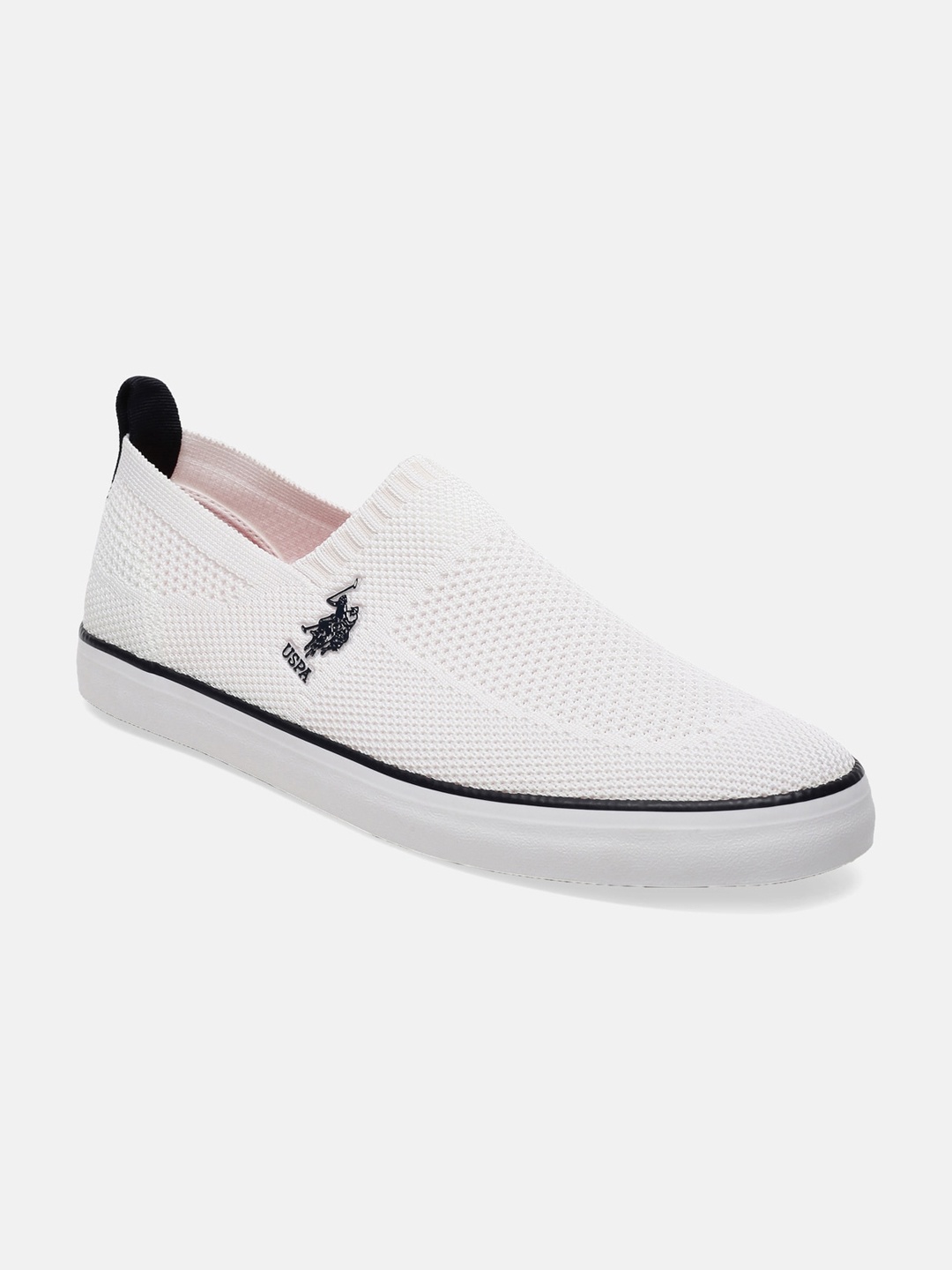 

U S Polo Assn Men Off White Perforations Slip-On Sneakers