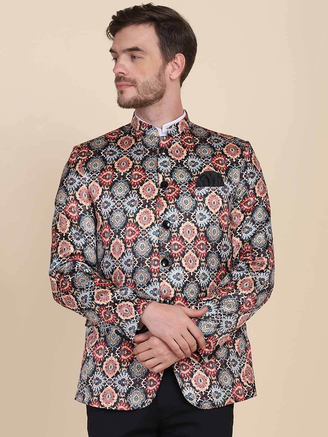 

TAHVO Men Printed Slim-Fit Single-Breasted Blazers, Red
