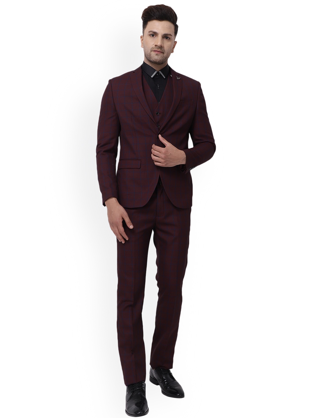 

Blackberrys Hildo 4 Pcs Multitude 6X Checked Formal Suit, Burgundy