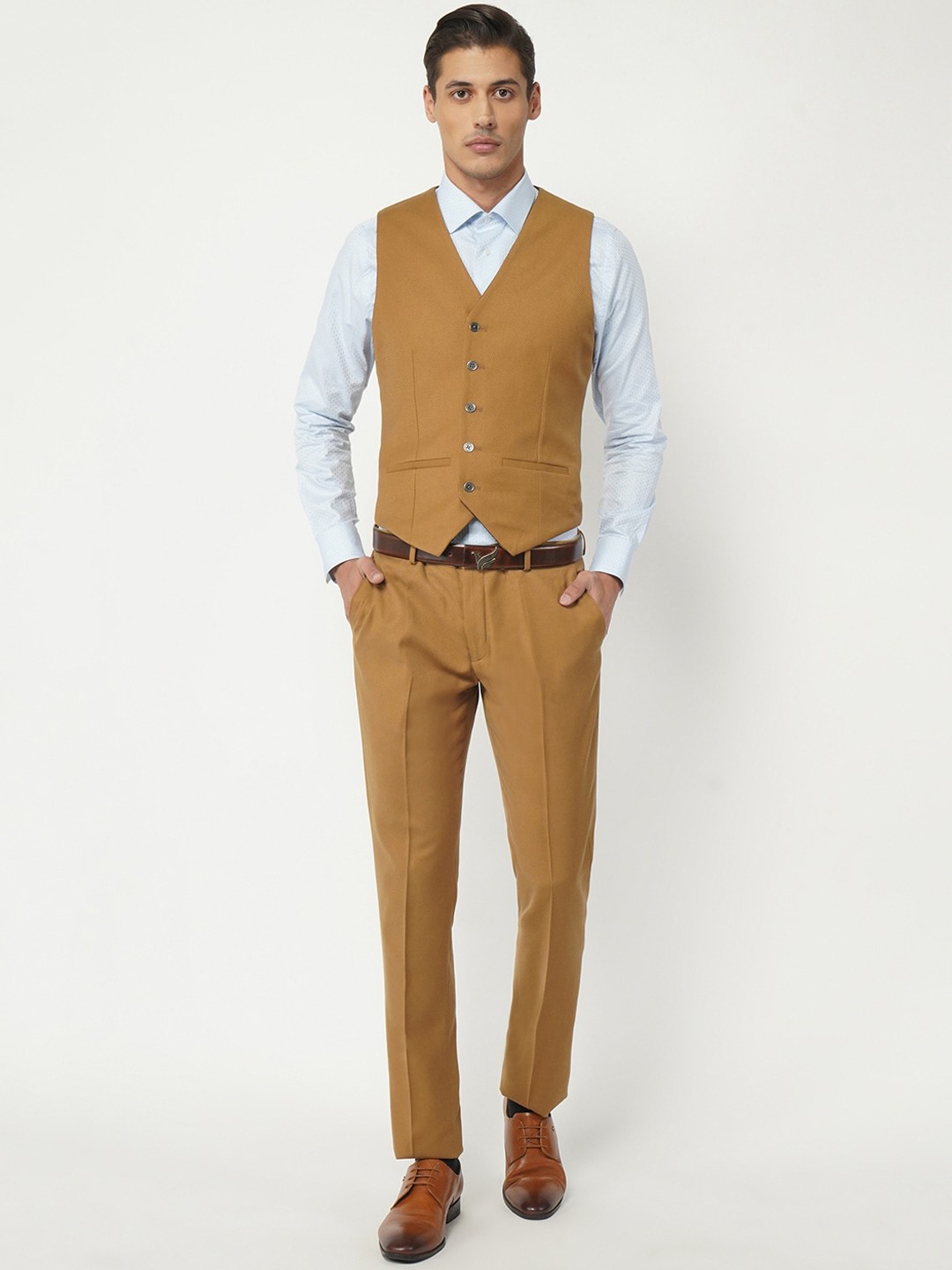 

Blackberrys Men Mustard Yellow Single Breasted Slim-Fit Suits