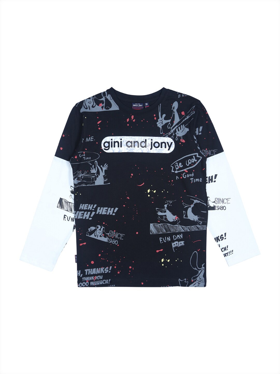 

Gini and Jony Boys Black Typography Printed Cotton T-shirt