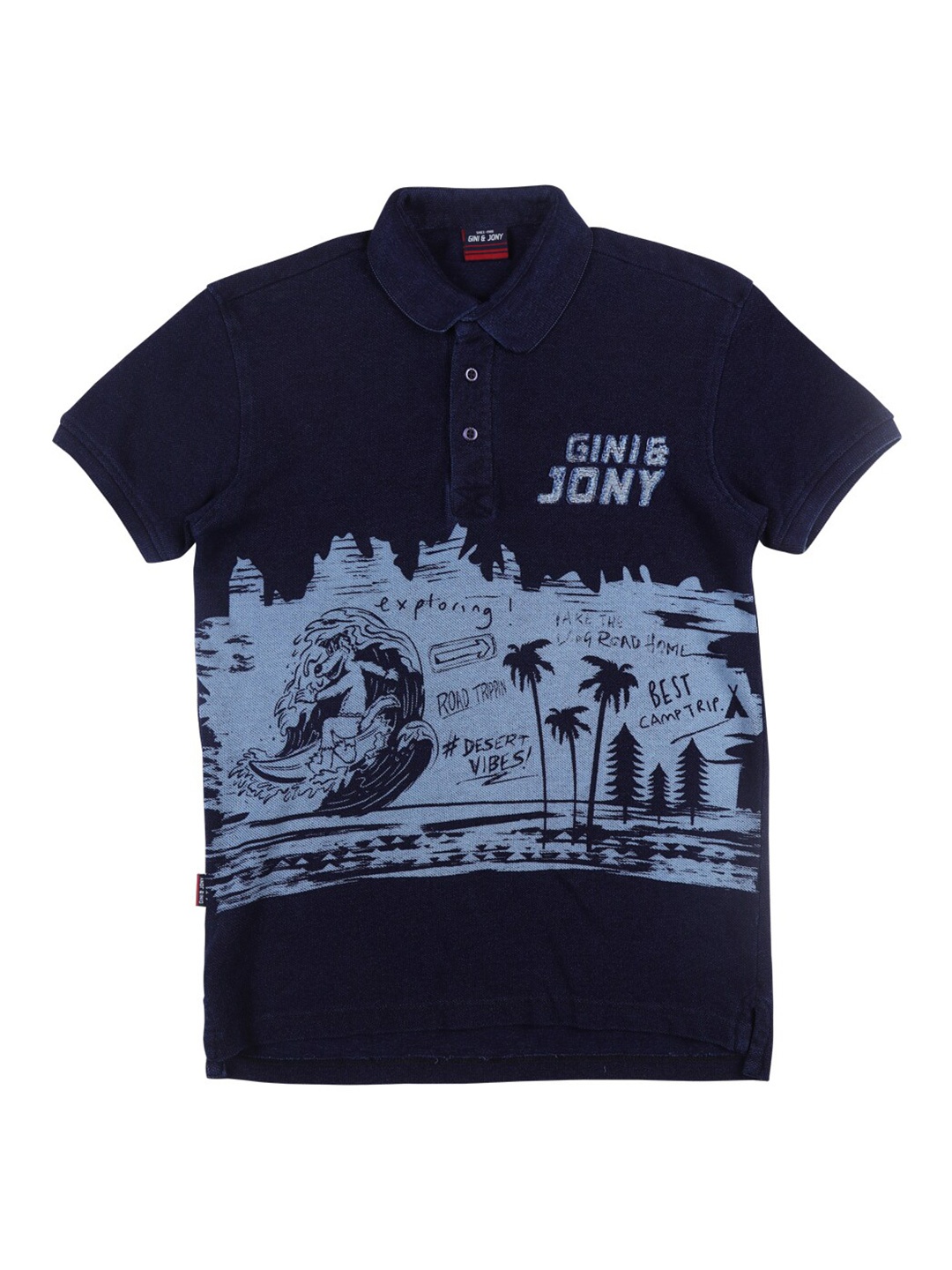 

Gini and Jony Boys Navy Blue Printed Cotton Polo Collar T-shirt