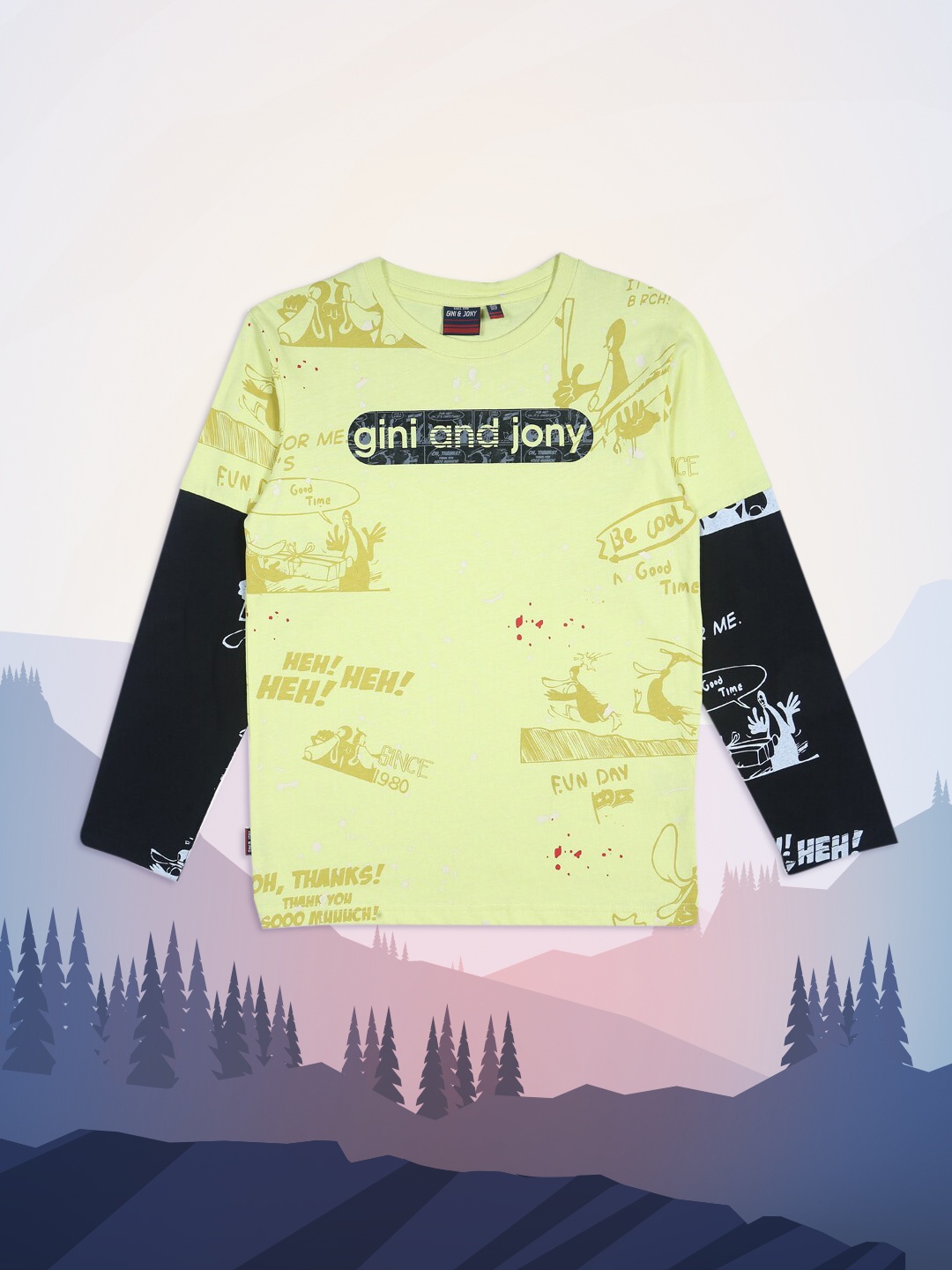 

Gini and Jony Boys Yellow Typography Printed Cotton T-shirt