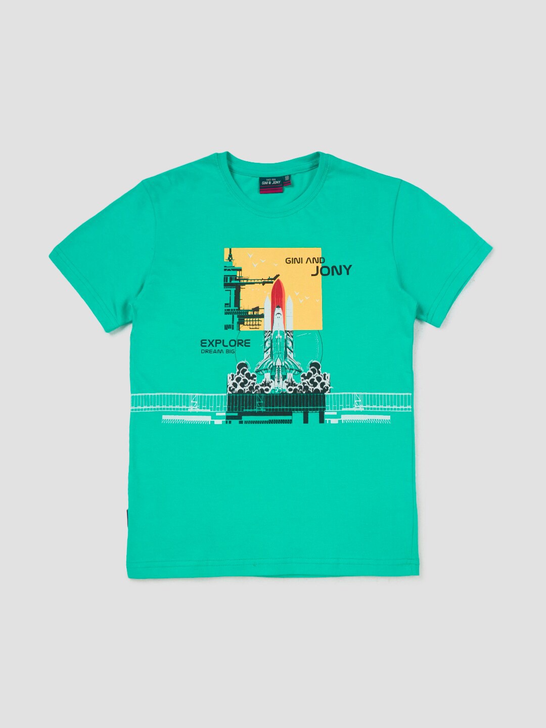 

Gini and Jony Boys Blue Printed Cotton T-shirt