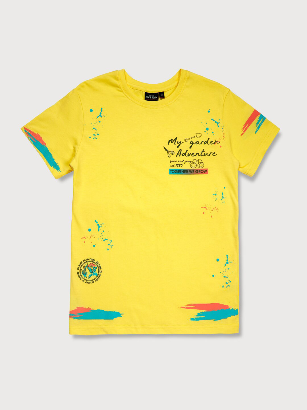 

Gini and Jony Boys Yellow Typography Printed Cotton T-shirt
