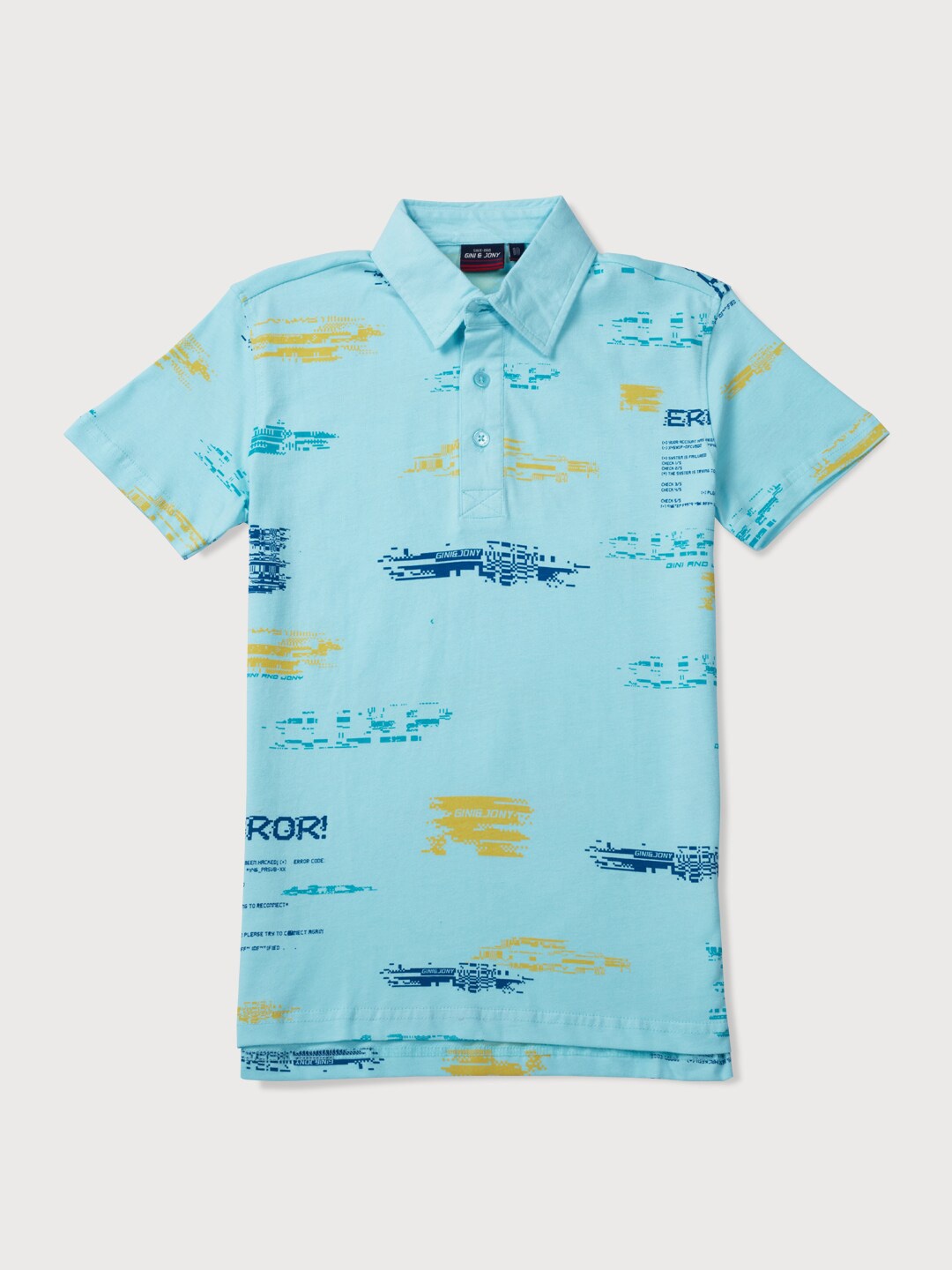 

Gini and Jony Boys Blue Typography Printed Polo Collar Cotton T-shirt