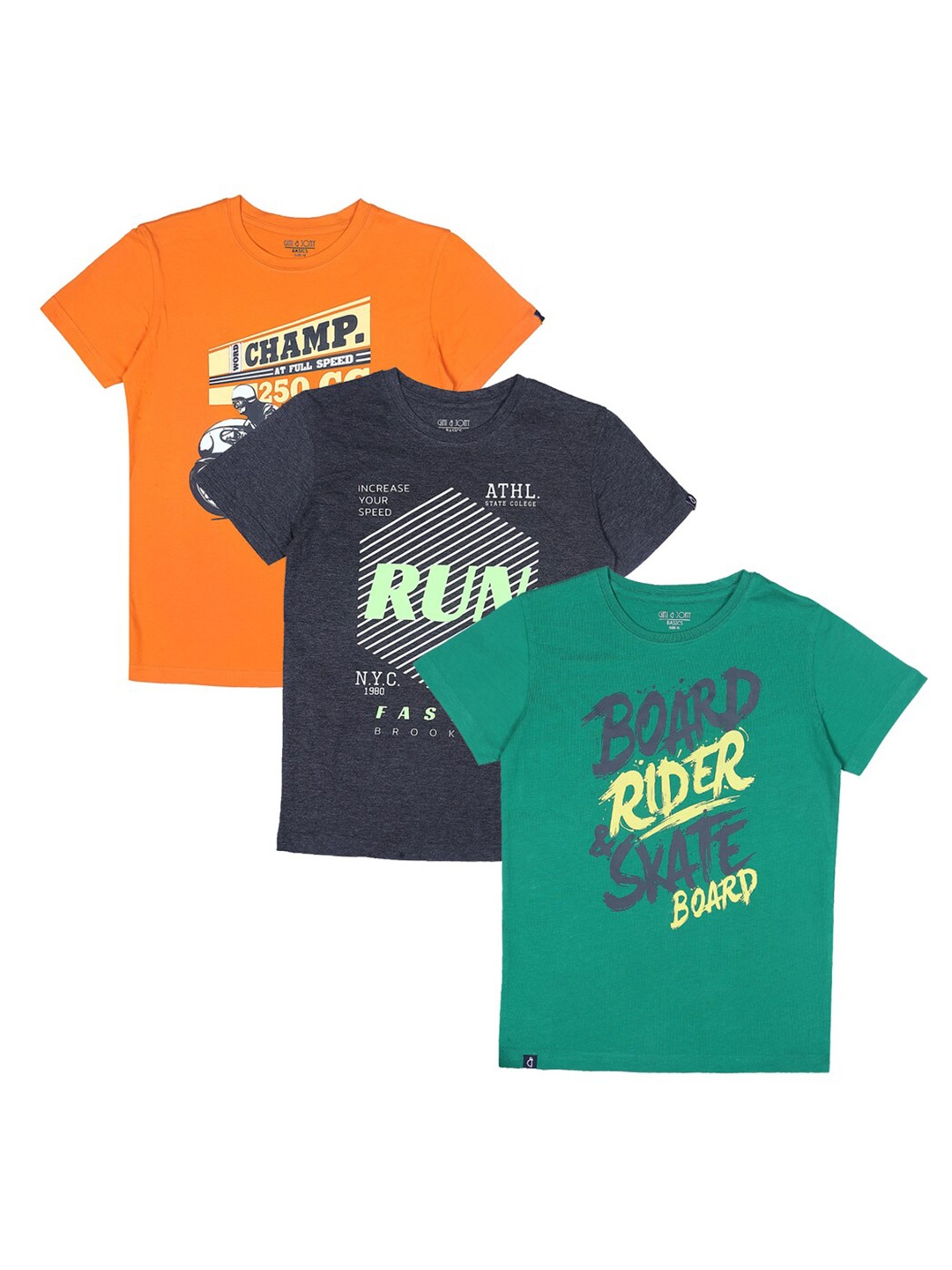

Gini and Jony Boys Orange & Blue Pack of 3 Typography Printed T-shirt