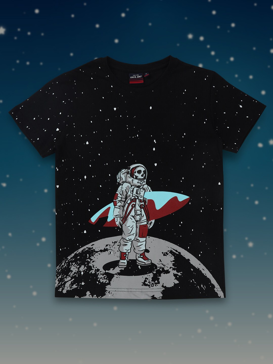 

Gini and Jony Boys Black Printed Cotton T-shirt