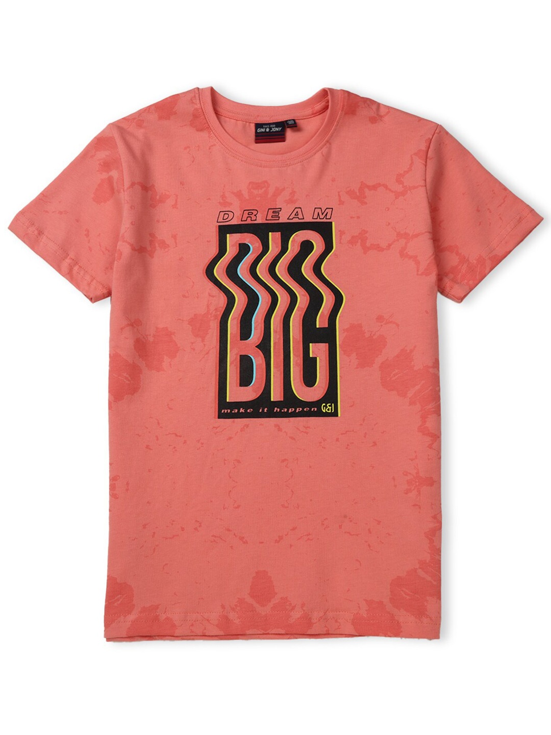 

Gini and Jony Boys Peach-Coloured Printed T-shirt