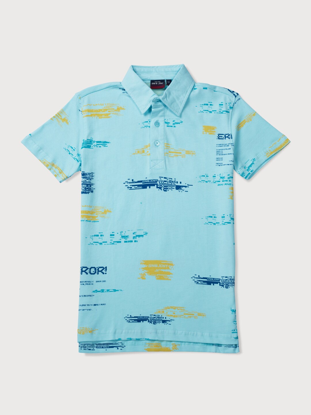 

Gini and Jony Boys Blue Typography Printed Polo Collar Cotton T-shirt