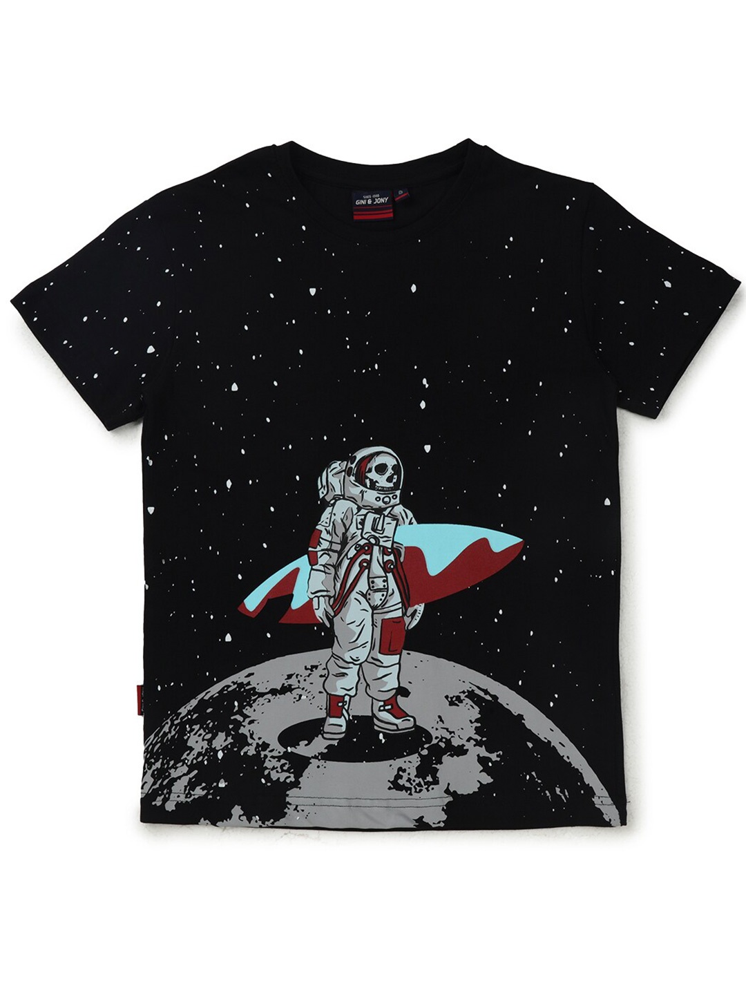 

Gini and Jony Boys Black Printed Cotton T-shirt