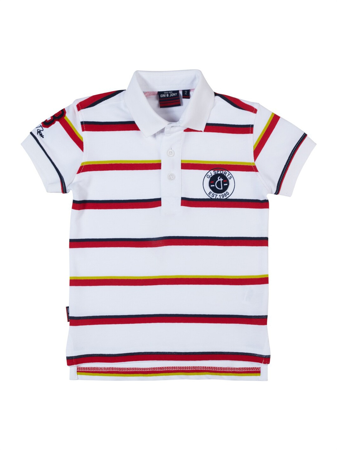 

Gini and Jony Boys White & Red Striped Cotton Polo Collar T-shirt