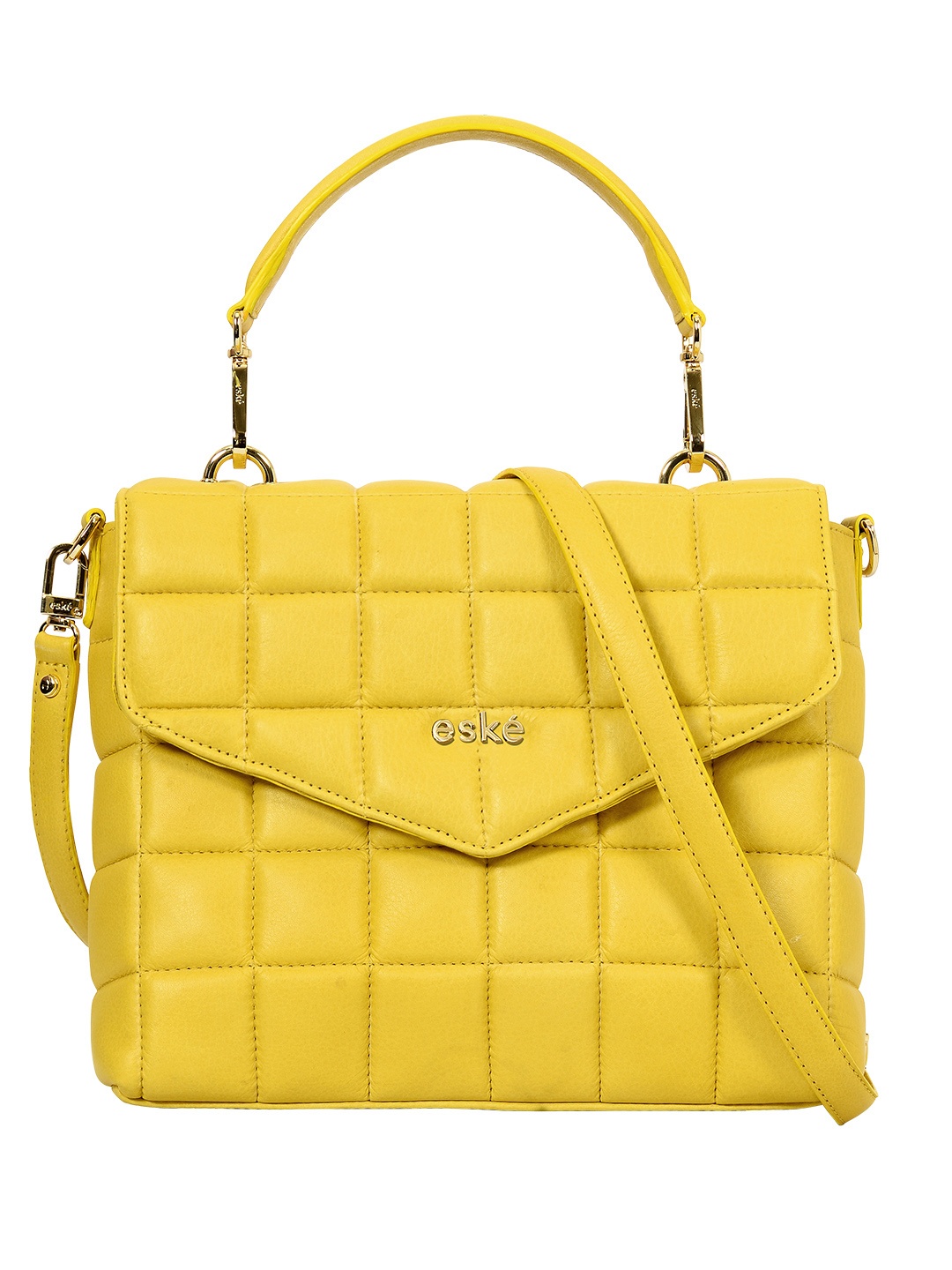 

Eske Yellow Leather Structured Satchel with Quilted