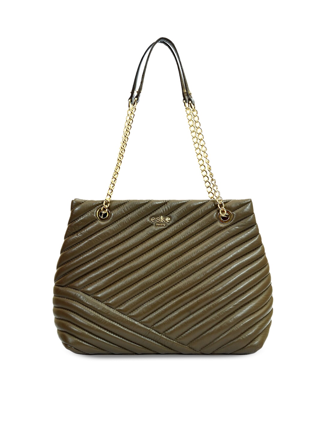 

Eske Taupe Leather Structured Shoulder Bag with Quilted