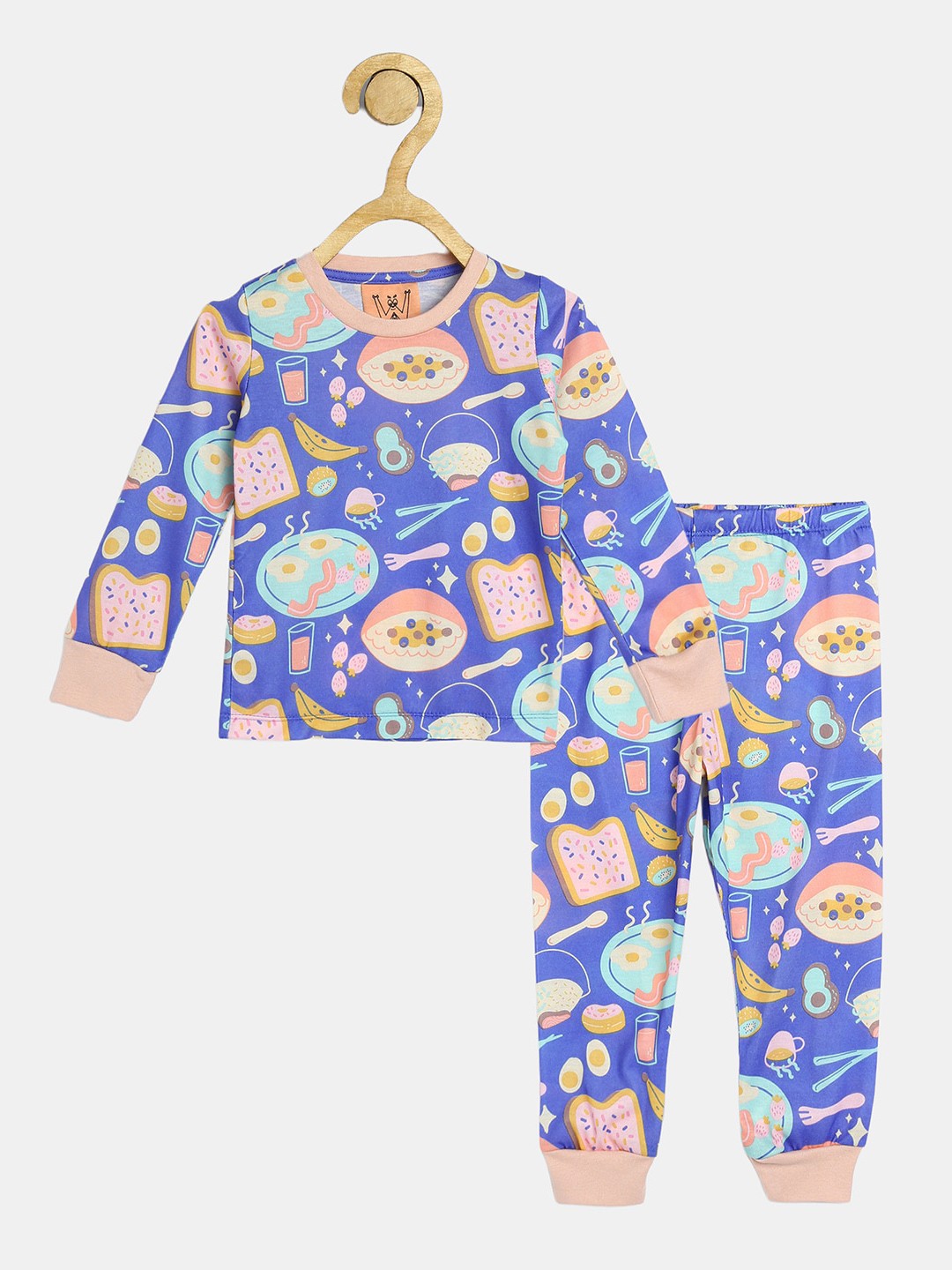 

Wyld Sprog Unisex Kids Blue & White Printed Night suit