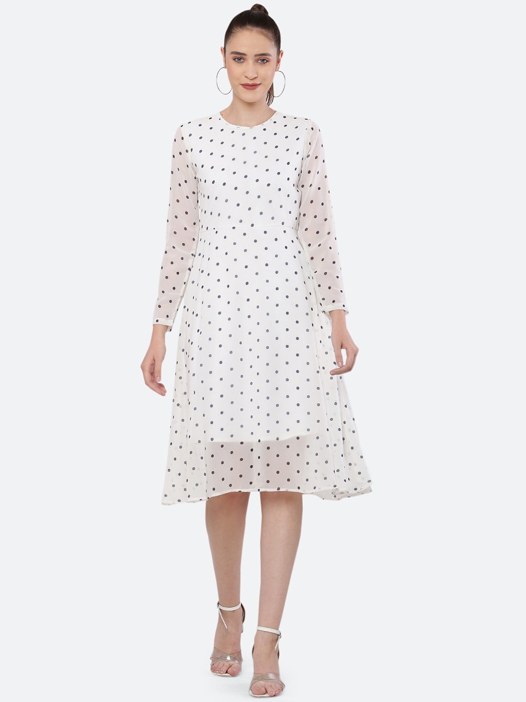 

BLUE CHIC White & Black Printed Georgette Midi Dress