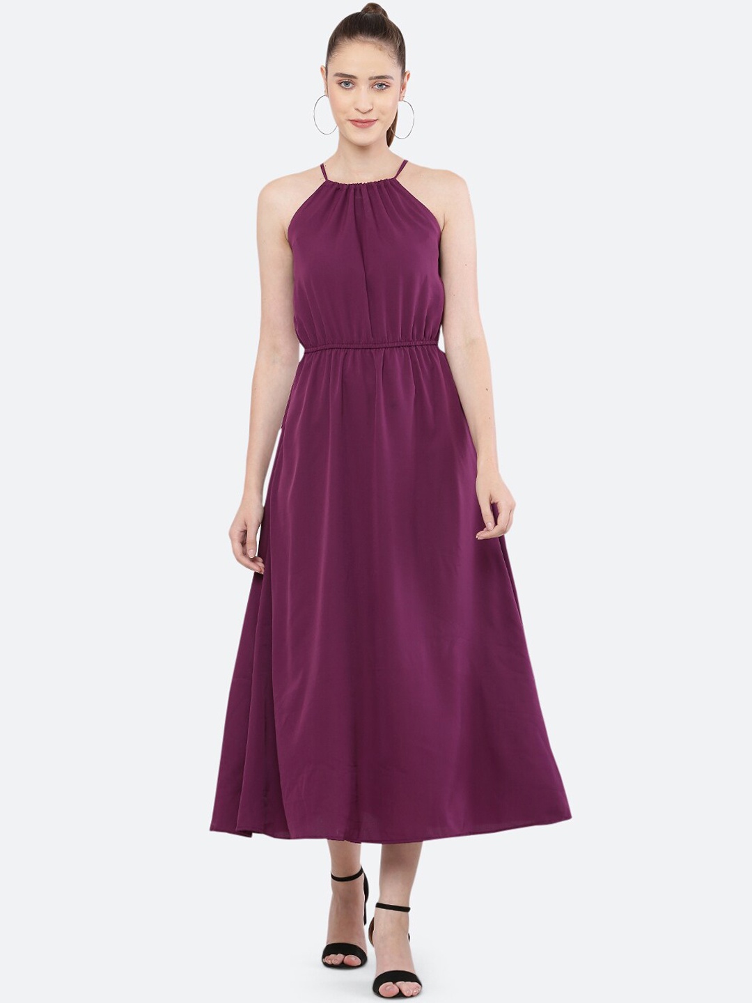 

BLUE CHIC Women Purple Crepe Maxi Fit & Flare Dress