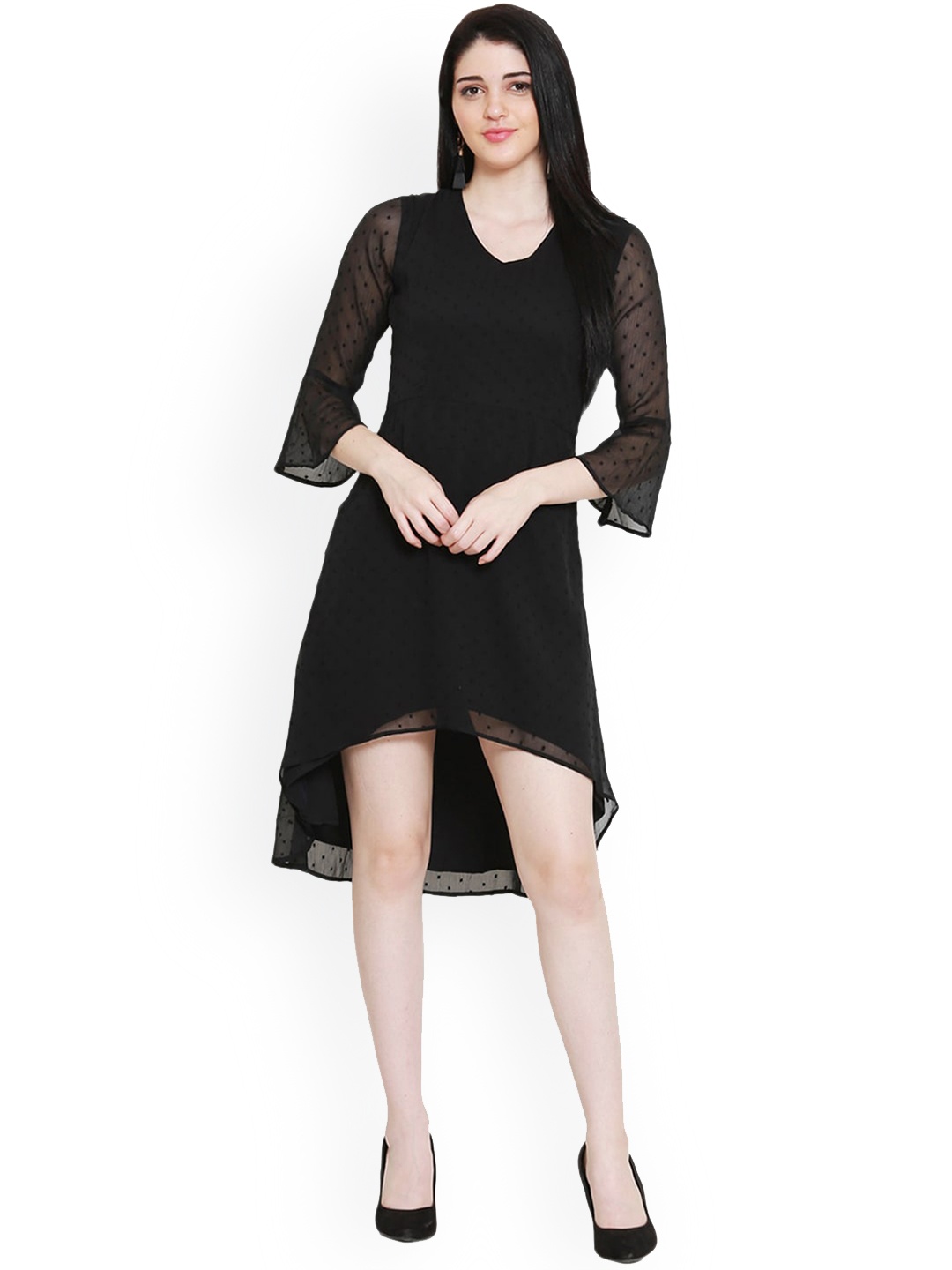 

BLUE CHIC Women Black Self Design A-Line Dress