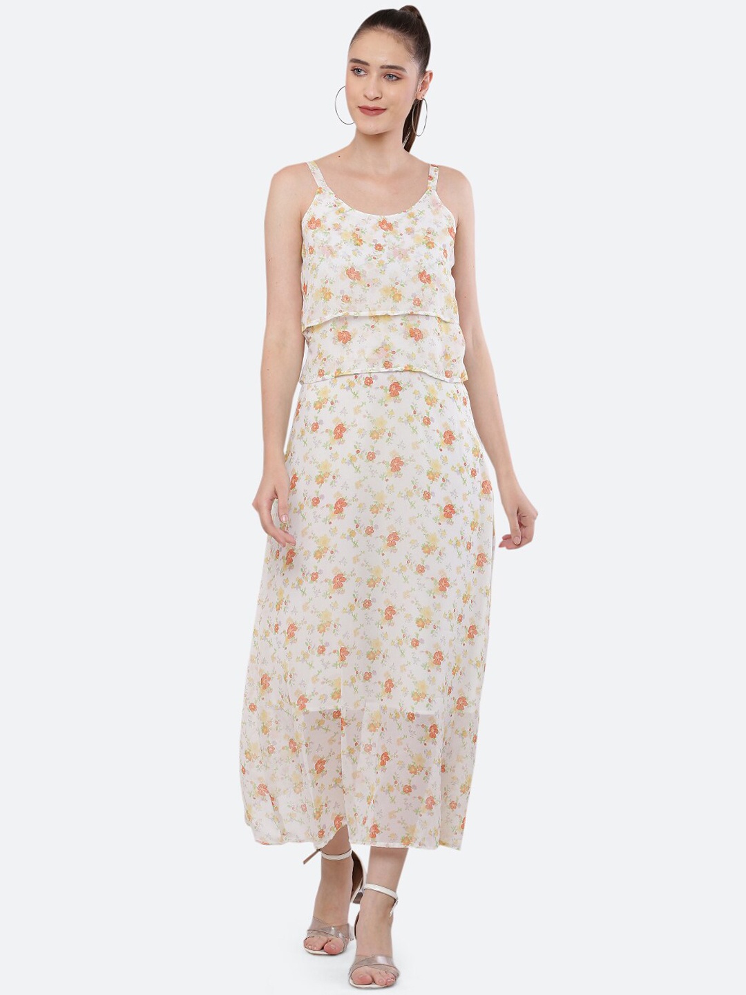 

BLUE CHIC Women White Floral Design Printed Fit & Flare Ethnic Dress