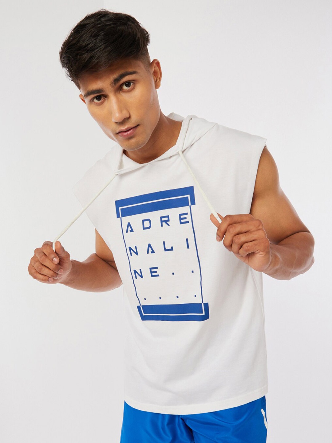 

Bewakoof Men White Printed Loose Hooded T-shirt