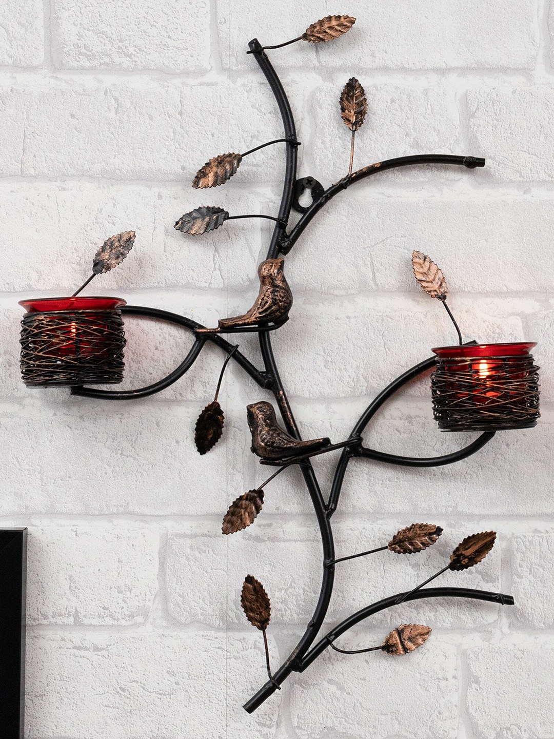 

Homesake Black Tree with Bird Nest Wall Candle holder, Yellow