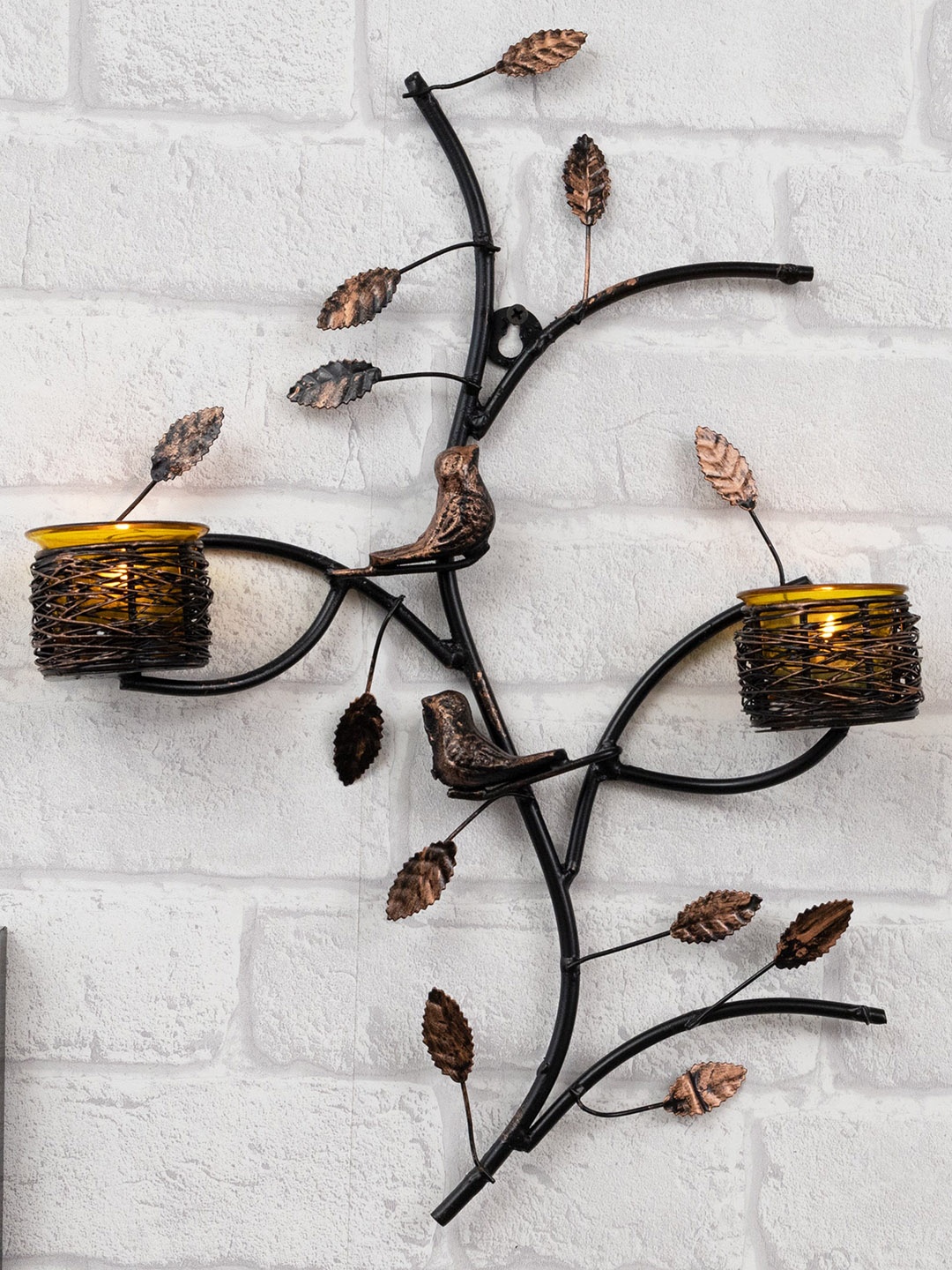 

Homesake Green & Black Tree with Bird Nest Wall Candle Holder