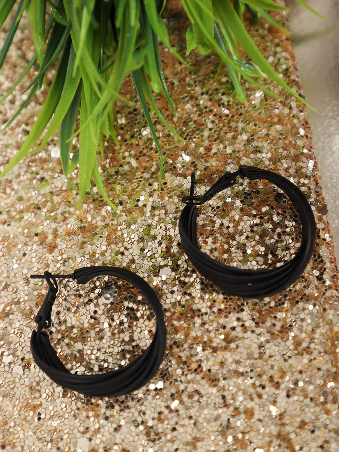 

YouBella Black Contemporary Hoop Earrings