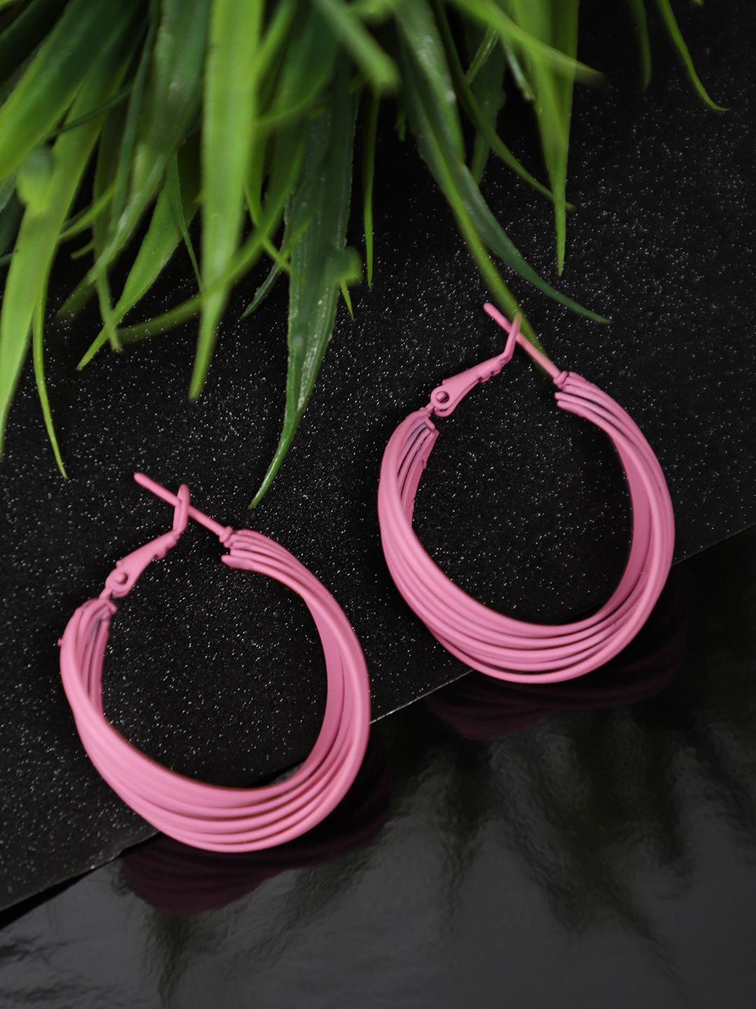 

YouBella Pink Contemporary Hoop Earrings